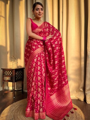 BOLSENA FAB Woven Kanjivaram Cotton Silk Saree(Pink)