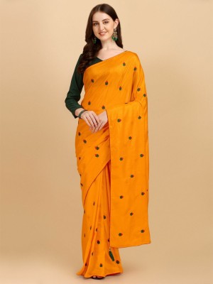 Andro Sales Embroidered Bollywood Silk Blend Saree(Yellow)