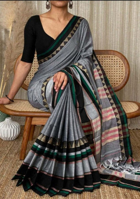 ADbutiq Printed Tant Cotton Blend Saree(Multicolor)