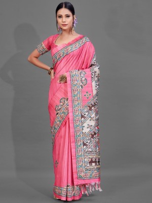 ANOUK Printed Daily Wear Silk Blend Saree(Pink)