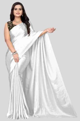 NEZAA EXPORT Solid/Plain Bollywood Satin Saree(White)