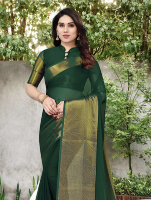 NG CREATION Self Design Bollywood Chiffon Saree(Green)