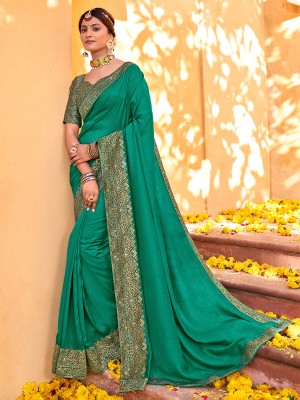 Sareemall Embellished Bollywood Art Silk Saree(Dark Green)