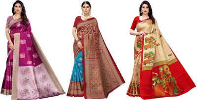 ANIRAV Printed Bollywood Art Silk Saree(Pack of 3, Multicolor)