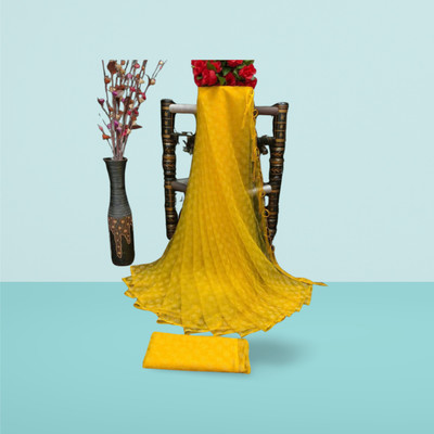 dharanterpris Self Design Bollywood Net Saree(Yellow)