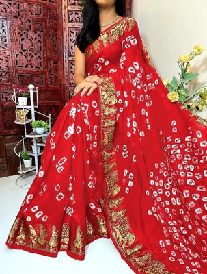 rajranitextiles Printed Bandhani Georgette Saree(Red)