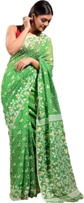 Tant Boutique Woven Jamdani Cotton Silk Saree(Green)