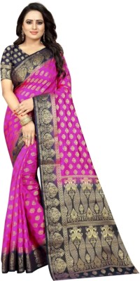 SHREE AMBAJI FASHION Woven Banarasi Handloom Silk Blend Saree(Pink)