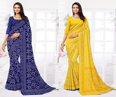 STYLEVEDA Paisley Daily Wear Georgette Saree(Pack of 2, Yellow, Dark Blue)