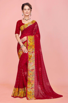 Nandita Printed Bollywood Satin Saree(Red)
