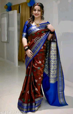 EEFA FASHION Embroidered Sambalpuri Satin Saree(Maroon)