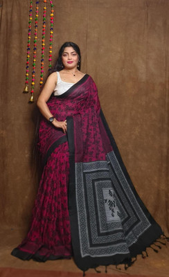 Sia Saree Bazaar Printed Handloom Pure Cotton Saree(Silver)