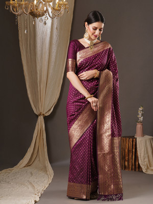 Tasrika Woven Banarasi Silk Blend Saree(Magenta)