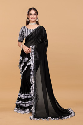 Rakholiya Self Design Bollywood Georgette Saree(Black)