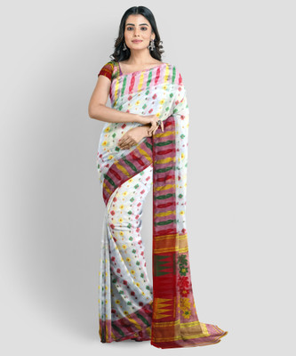 Bholanath textile Printed Bollywood Cotton Silk Saree(White, Multicolor)
