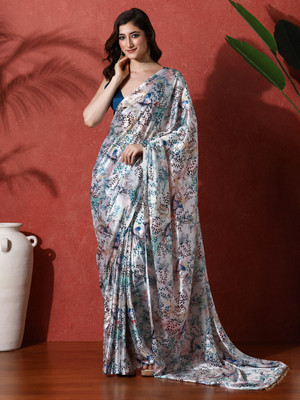 Sangria Printed Saree with Attached Blouse Satin Saree(Multicolor)