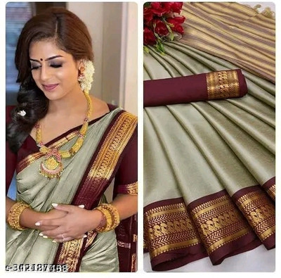 riddhi shivaay feb Woven Banarasi Cotton Silk Saree(Light Green)