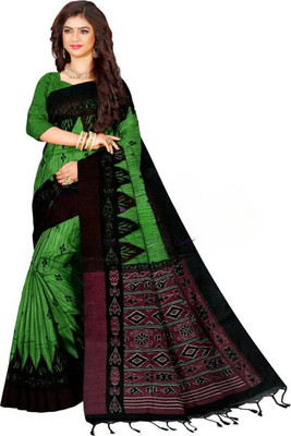 Joyguru Textile Printed Sambalpuri Cotton Blend Saree(Green)