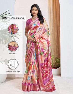Samah Printed Bollywood Silk Blend Saree(Multicolor)