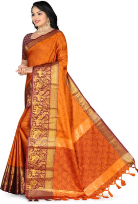 Divastri Woven Dharmavaram Pure Silk, Art Silk Saree(Brown, Orange)