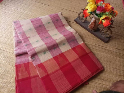 Moumitasaree Self Design, Solid/Plain Tant Pure Cotton Saree(Pink, Blue)