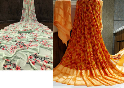 Sita Floral Print Daily Wear Georgette Saree(Pack of 2, Multicolor)