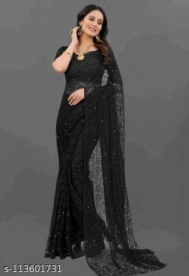 Aarya creation Self Design Bollywood Net Saree(Black)