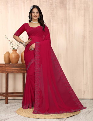 DHRAM CREATION Embellished Bollywood Georgette Saree(Pink)