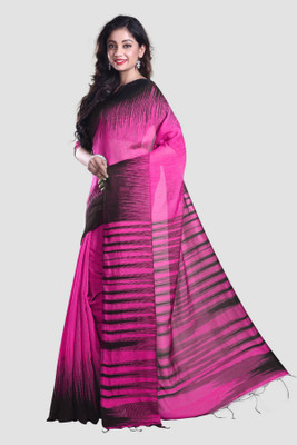 Mystory Woven Daily Wear Handloom Cotton Silk Saree(Pink, Black)