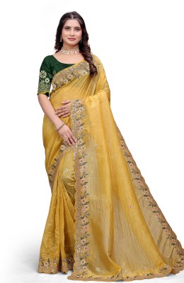 FASHIONVALLEYDRESSES Embroidered Bollywood Art Silk Saree(Yellow)