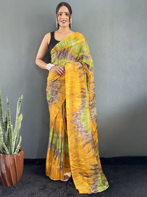 HERE N NOW Dyed Bollywood Georgette Saree(Yellow)
