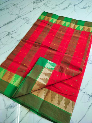 Dutta Self Design Jamdani Cotton Silk Saree(Pink)