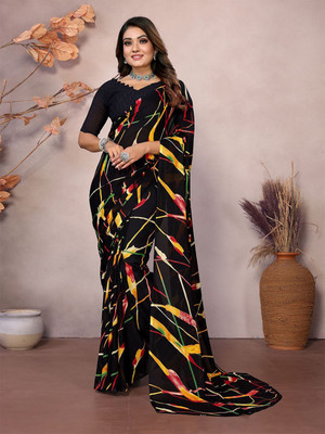 Moda Rapido Printed Daily Wear Georgette Saree(Black)