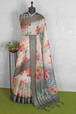 JASH FASHION Digital Print Bollywood Dupion Silk Saree(Multicolor)