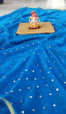 V And V Shop Printed, Self Design, Solid/Plain Bollywood Chiffon Saree(Light Blue)