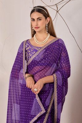 Disha Fashion Printed, Self Design Bollywood Georgette Saree(Purple)