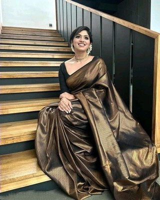 FAB WOVEN Printed Banarasi Silk Blend Saree(Black)