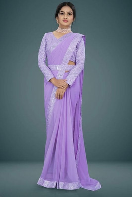 Aplihub Self Design Baluchari Georgette Saree(Purple)