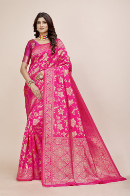 DHAYNAAND REEWA FASHION Woven Banarasi Jacquard Saree(Pink)