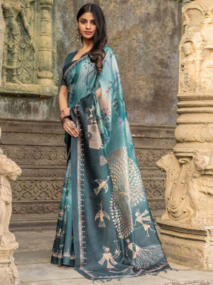 Divastri Printed Chinnalapattu Cotton Silk Saree(Blue)