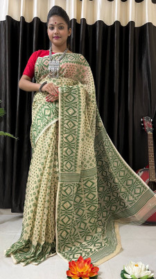 Viswas Woven, Temple Border, Self Design, Solid/Plain Jamdani Cotton Silk Saree(Multicolor)