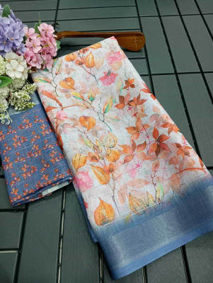 MAANVIT Self Design Kanjivaram Linen, Cotton Linen Saree(Multicolor)