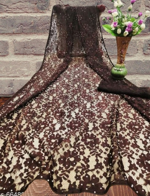 SwiftStyle Solid/Plain Bollywood Net Saree(Brown)