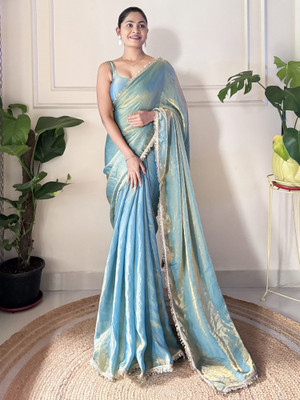 Sareemall Embellished Bollywood Tissue Saree(Blue)