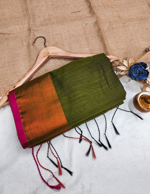 ROOP LAVANYA Woven Banarasi Khadi, Cotton Linen Saree(Light Green)