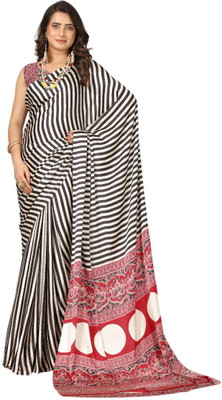 Virendra Textiles Printed Bollywood Satin Saree(Black, White)