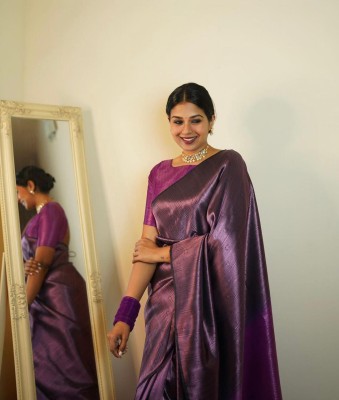 shopzoo trend Embellished, Self Design, Woven Kanjivaram Cotton Silk Saree(Purple)