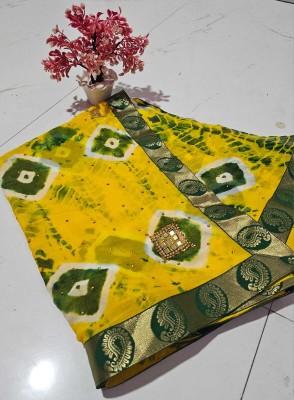 Lambu Fashion Temple Border, Printed, Solid/Plain, Color Block Bollywood Chiffon Saree(Yellow)
