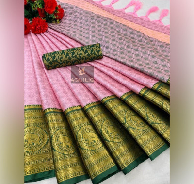 Juhi Collection Self Design, Ombre, Temple Border, Woven, Dyed, Solid/Plain Murshidabad Cotton Silk Saree(Pink)