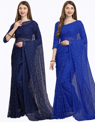 IRI Embellished Bollywood Net Saree(Pack of 2, Dark Blue, Blue)